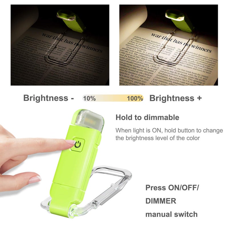HONWELL Rechargeable Book Light, Clip On LED Reading Lights for Kids Reading in Bed, 3 Brightness Levels Dimmable Bookmark Light for Eye-Protection, Portable Reading Lamp for Bookworms, Travel(Green) - Image 1
